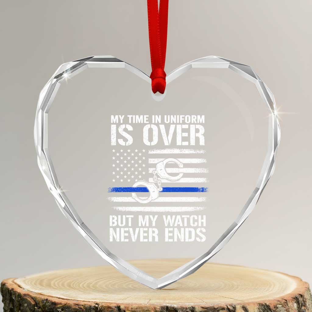 Police Retirement Heart Crystal Glass Ornament Handcuffs US Flag Retired Police Graphic