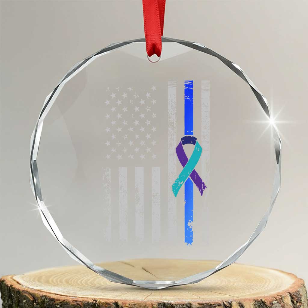 Police Suicide Prevention Awareness American Flag Ribbon Support Crystal Glass Ornament TS11 Transparent Glass 3'' Circle Print Your Wear