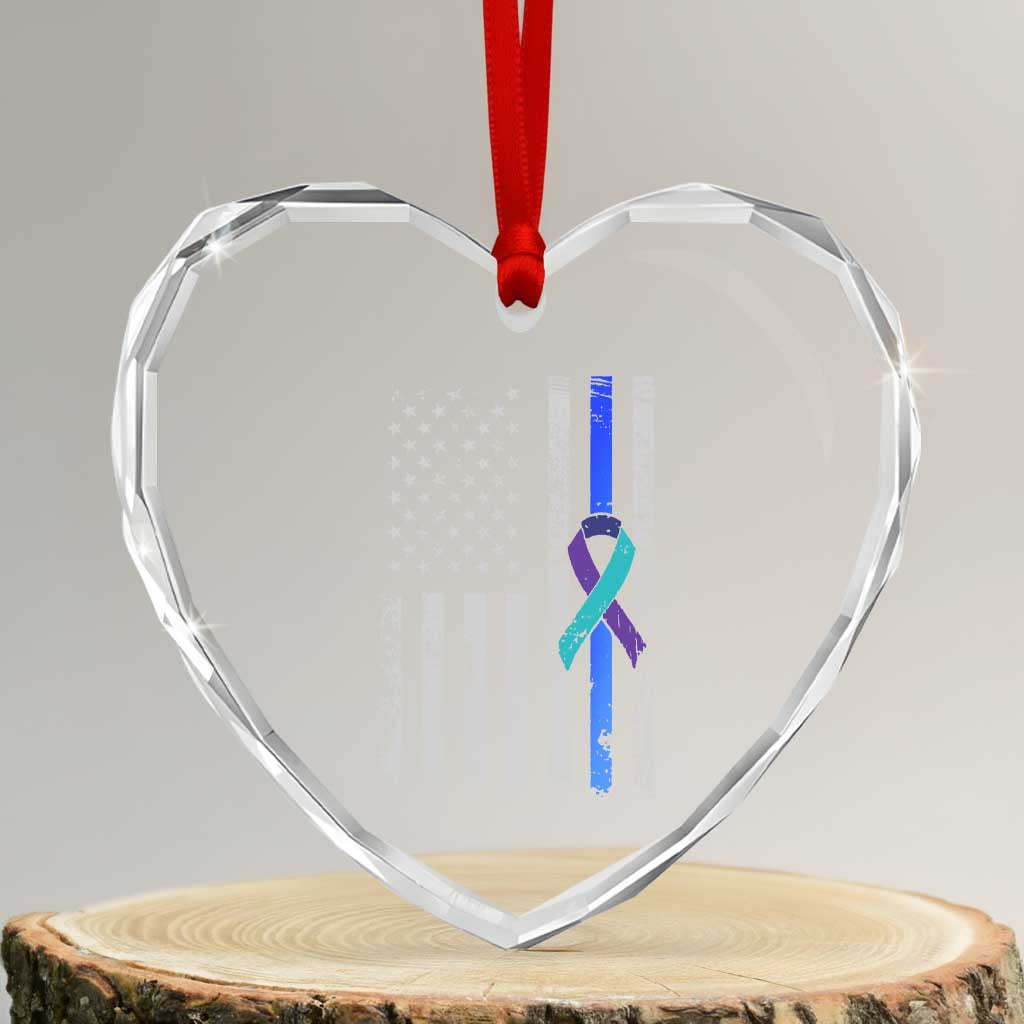 Police Suicide Prevention Awareness American Flag Ribbon Support Heart Crystal Glass Ornament