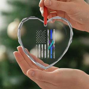Police Suicide Prevention Awareness American Flag Ribbon Support Heart Crystal Glass Ornament