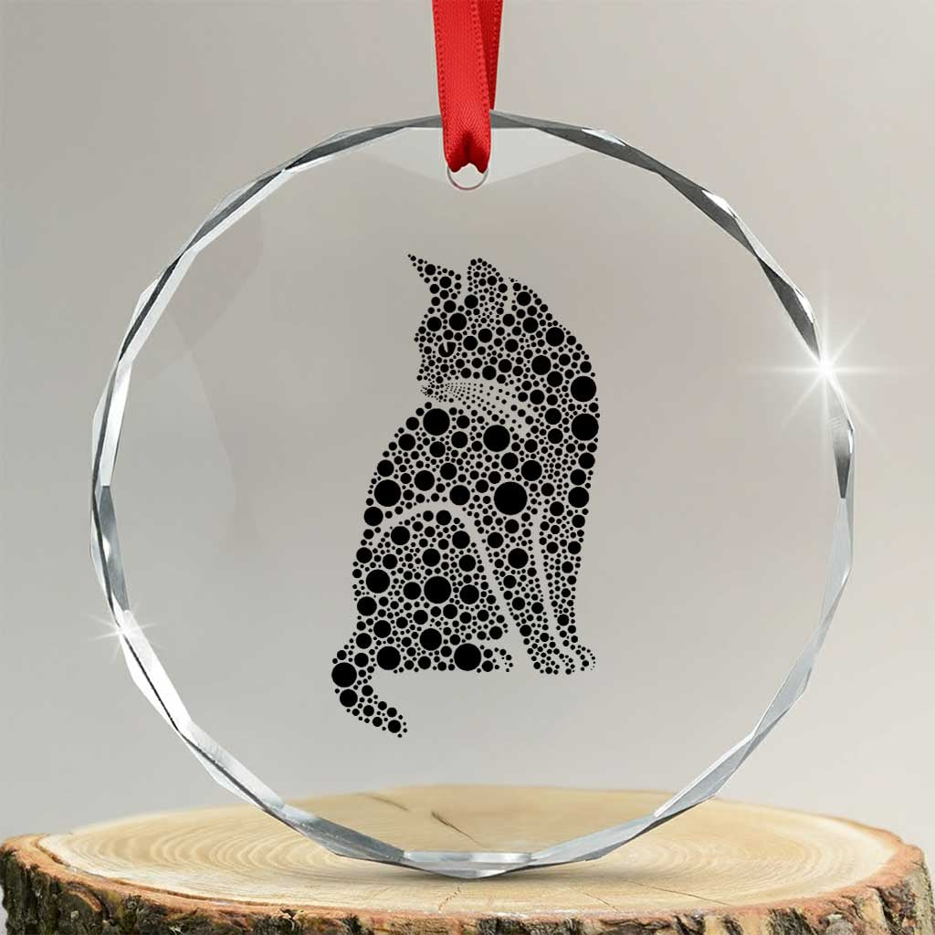 Polka Dot Black Cat Crystal Glass Ornament International Dot Day Gift TS12 Transparent Glass 3'' Circle Print Your Wear