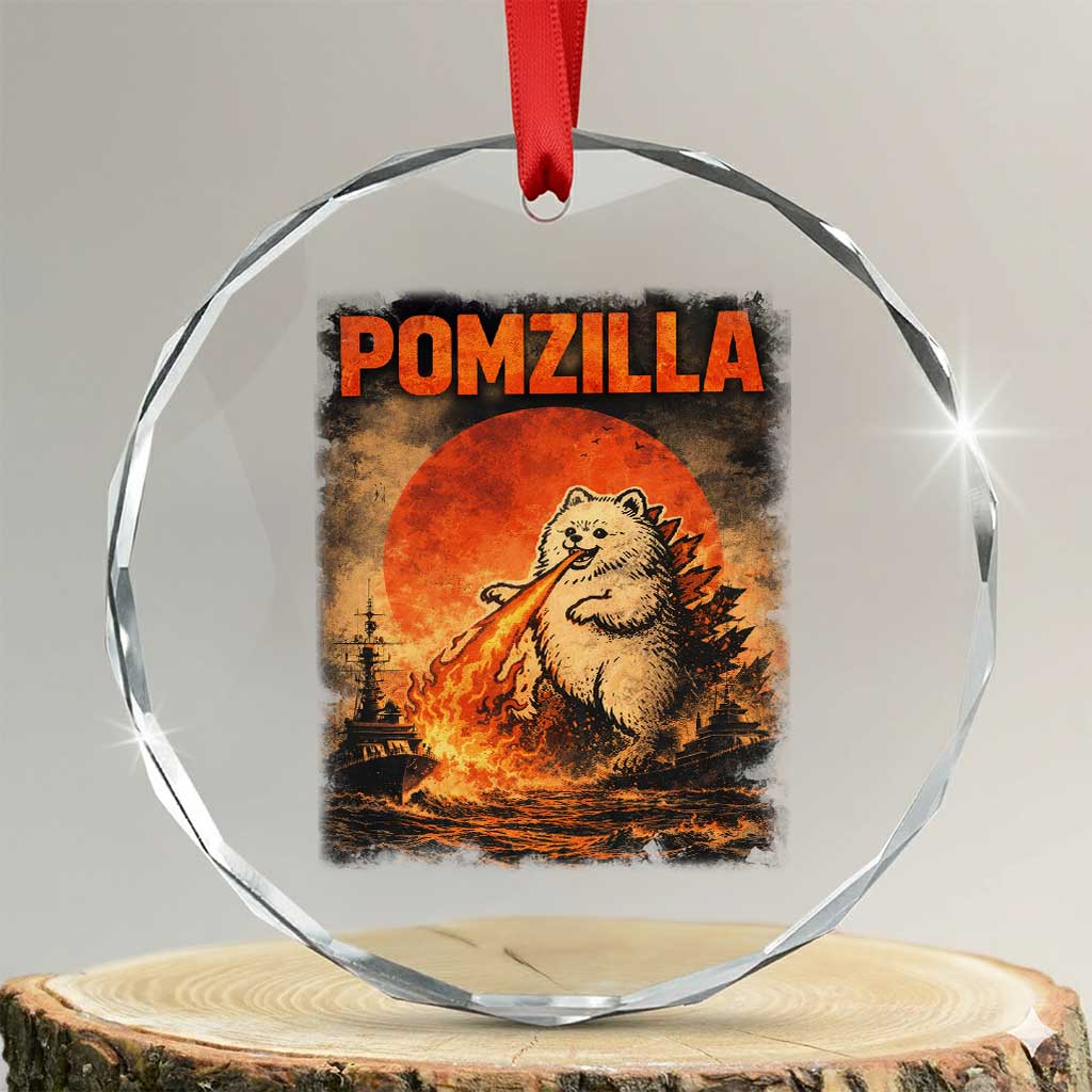 Pomzilla Dog Japanese Art Crystal Glass Ornament Retro Vintage Dog Lover Pomeranian Pom Monster Kaiju TS10 Transparent Glass 3'' Circle Print Your Wear