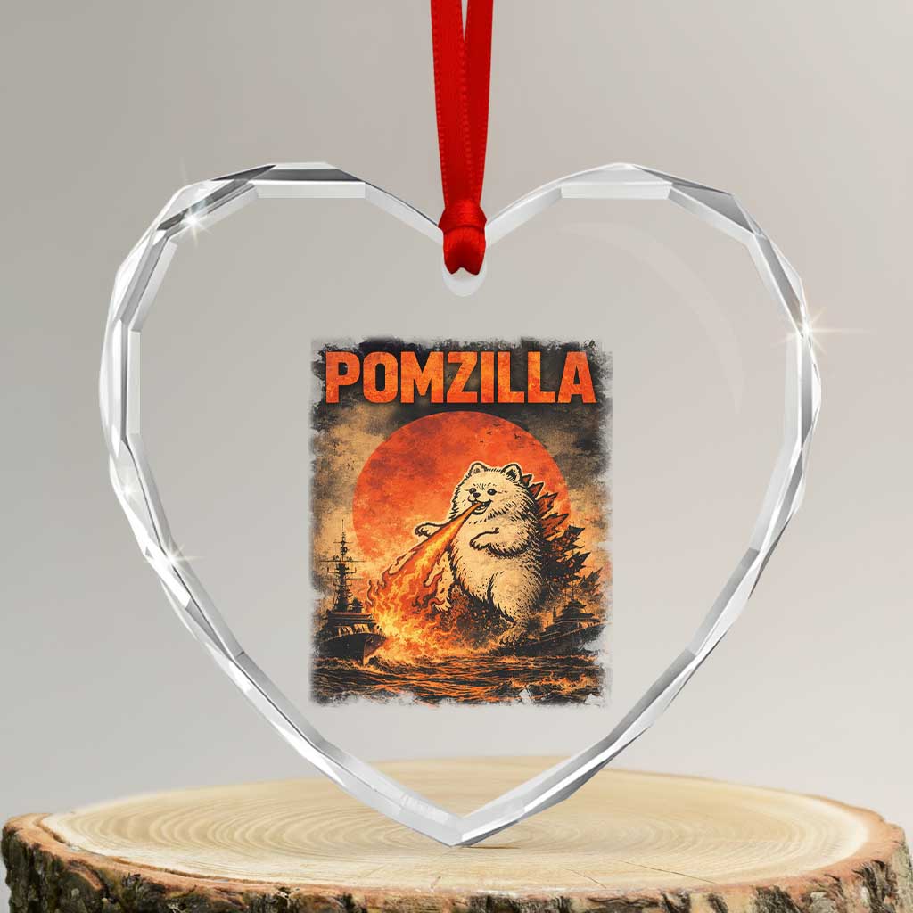 Pomzilla Dog Japanese Art Heart Crystal Glass Ornament Retro Vintage Dog Lover Pomeranian Pom Monster Kaiju TS10 Transparent Glass 3'' Heart Print Your Wear