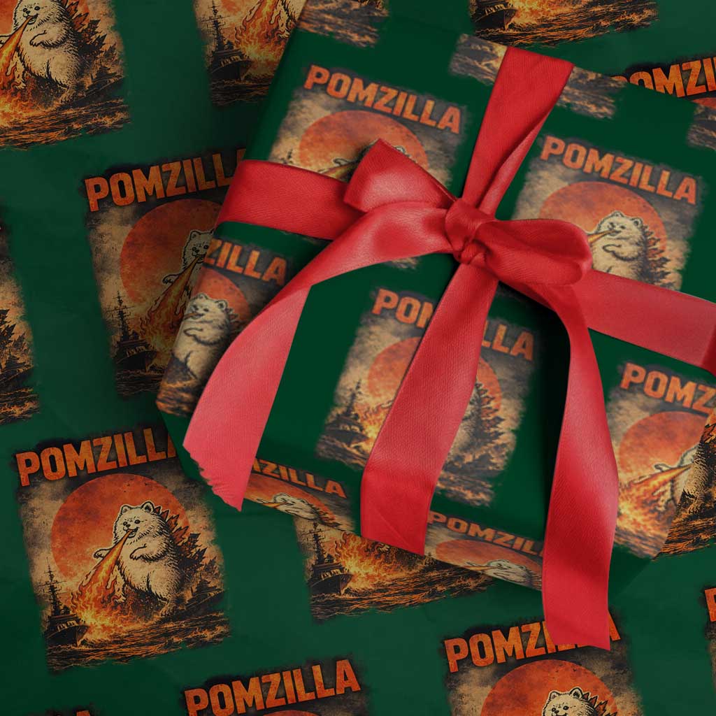 Pomzilla Dog Japanese Art Wrapping Paper Roll Retro Vintage Dog Lover Pomeranian Pom Monster Kaiju TS10 Green Print Your Wear