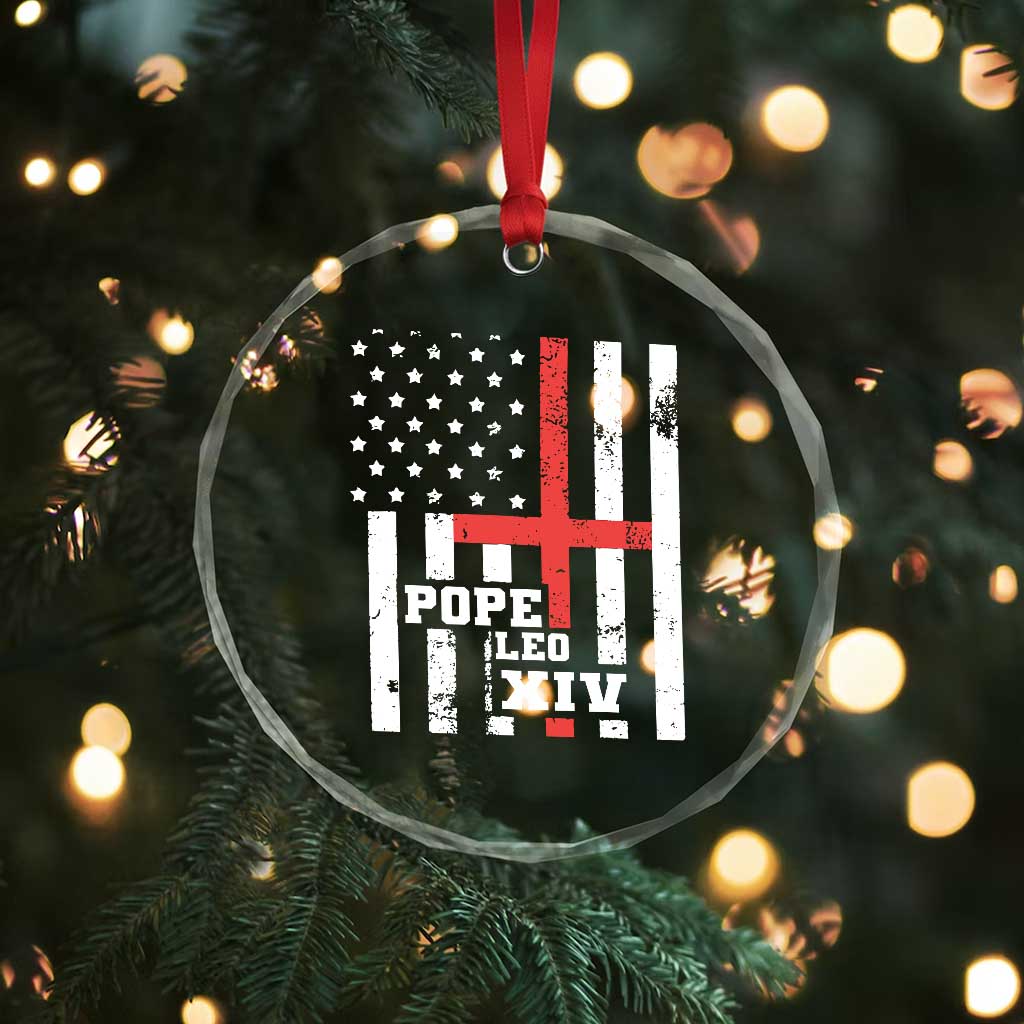 Pope Leo XIV Crystal Glass Ornament First American Pope Catholic Religious Cross American Flag TS11 Print Your Wear