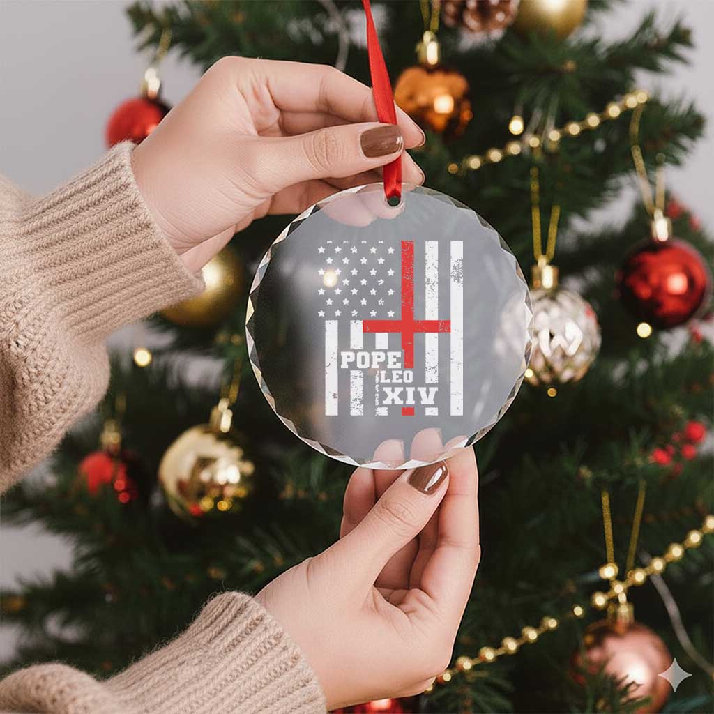 Pope Leo XIV Crystal Glass Ornament First American Pope Catholic Religious Cross American Flag TS11 Print Your Wear