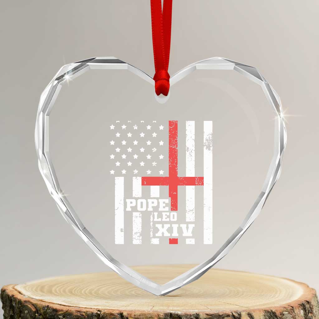 Pope Leo XIV Heart Crystal Glass Ornament First American Pope Catholic Religious Cross American Flag TS11 Transparent Glass 3'' Heart Print Your Wear