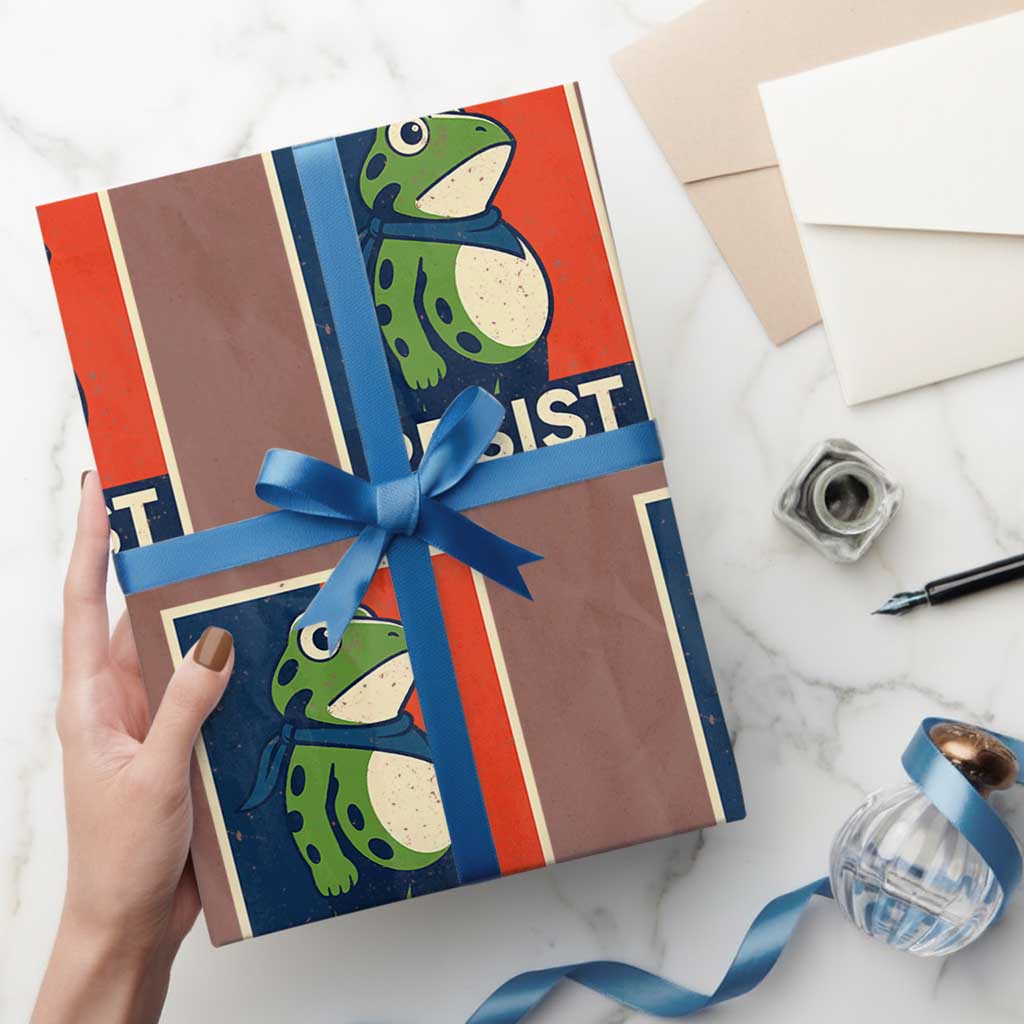 Portland 2025 Protest Wrapping Paper Roll Frog Resist Against Pepper Spray TS02 Mocha Print Your Wear