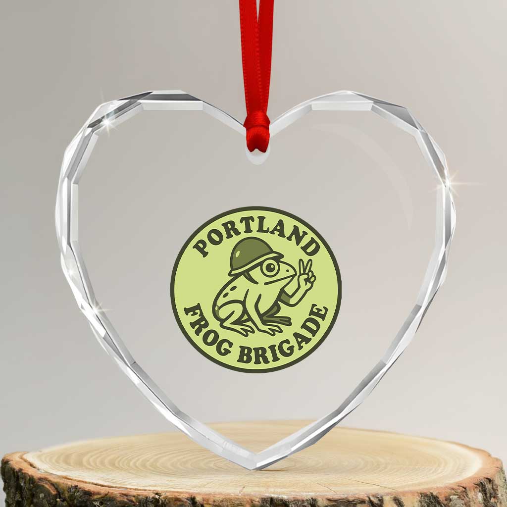 Portland Frog Brigade Heart Crystal Glass Ornament Peace Frog Protest Badge TS02 Transparent Glass 3'' Heart Print Your Wear
