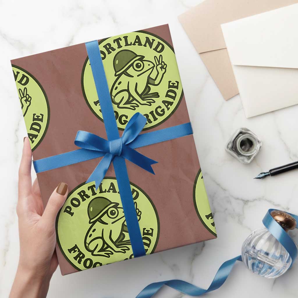 Portland Frog Brigade Wrapping Paper Roll Peace Frog Protest Badge TS02 Mocha Print Your Wear