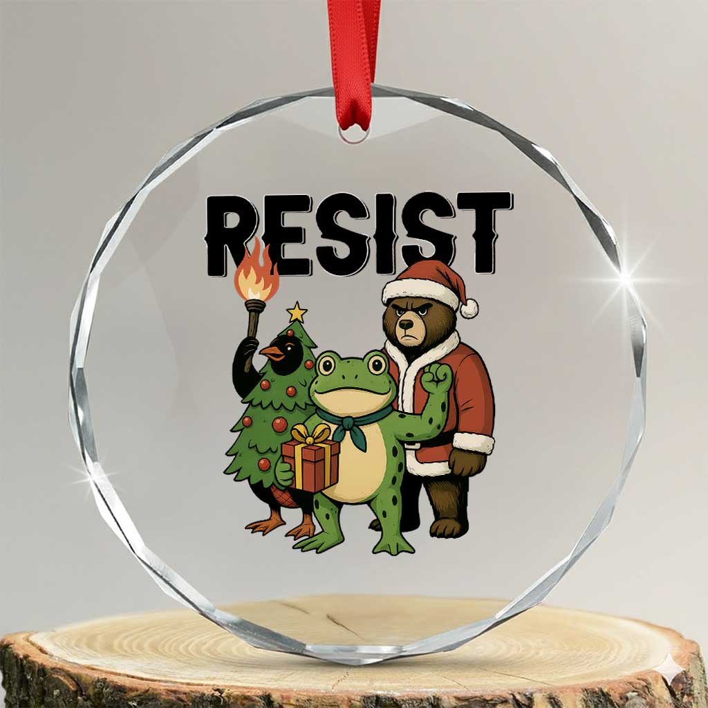 Portland Frog Protest Frogs Together Strong Crystal Glass Ornament Funny Holiday Gift TS12 Transparent Glass 3'' Circle Print Your Wear