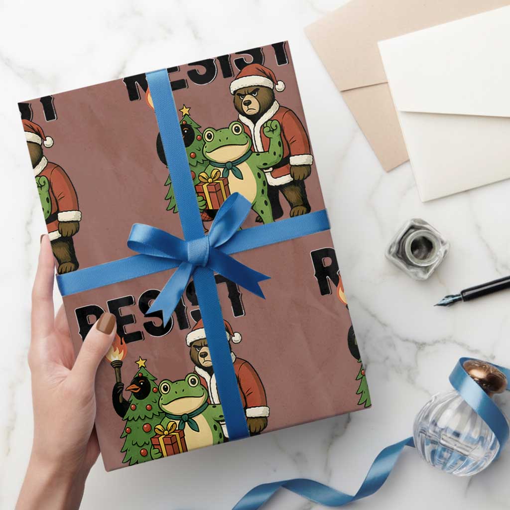Portland Frog Protest Frogs Together Strong Wrapping Paper Roll Funny Holiday Gift TS12 Mocha Print Your Wear