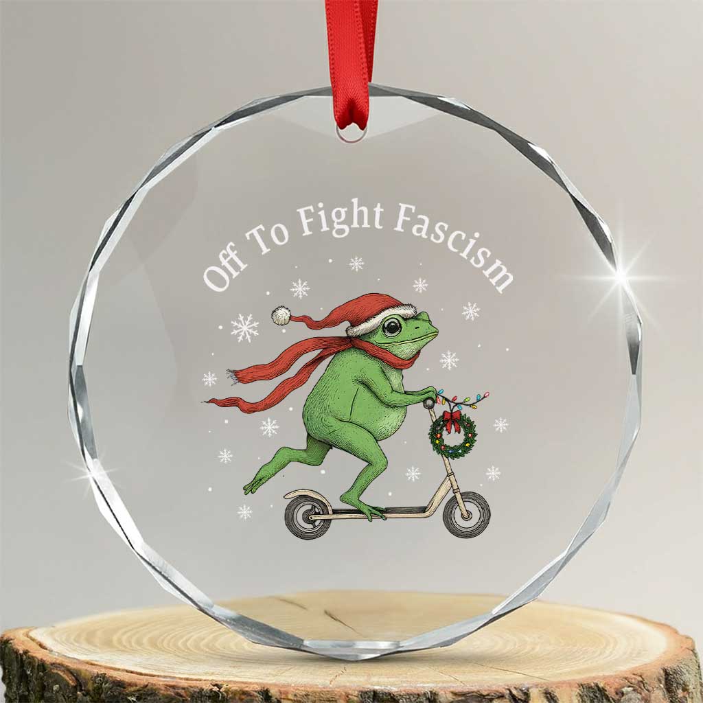Portland Frog Protest Off To Fight Fascism Crystal Glass Ornament Funny Christmas Gift TS12 Transparent Glass 3'' Circle Print Your Wear