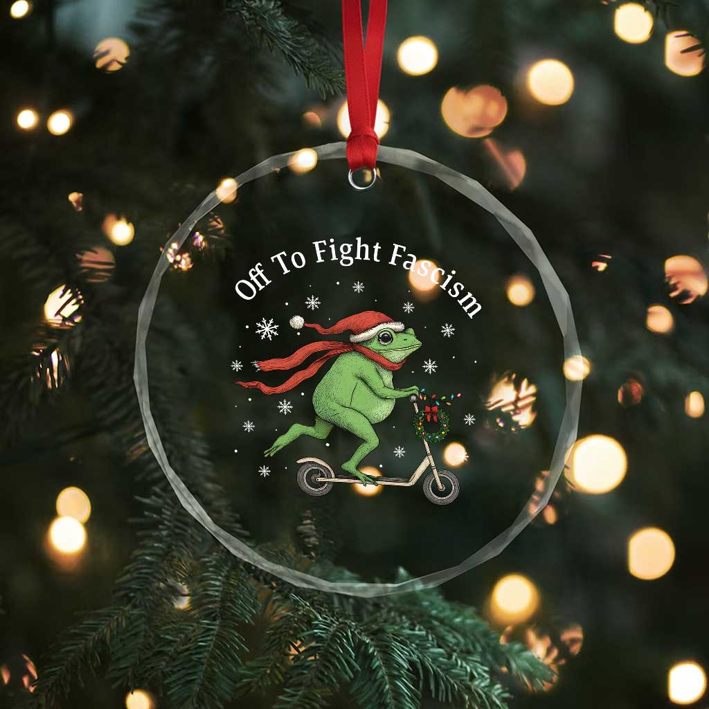 Portland Frog Protest Off To Fight Fascism Crystal Glass Ornament Funny Christmas Gift TS12 Print Your Wear