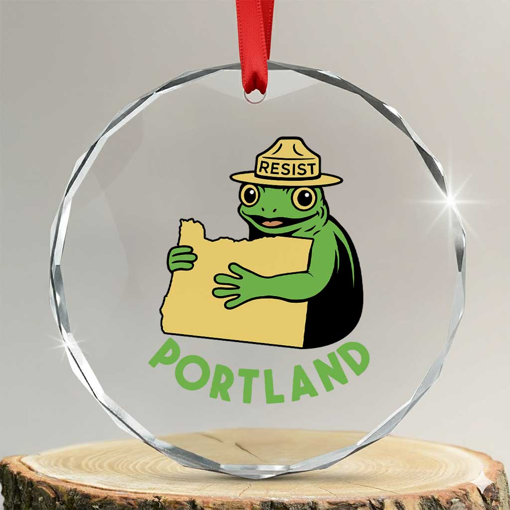 Portland Frog Resist Crystal Glass Ornament Oregon Map Vintage Graphic TS02 Transparent Glass 3'' Circle Print Your Wear