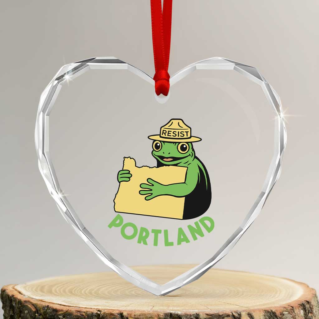 Portland Frog Resist Heart Crystal Glass Ornament Oregon Map Vintage Graphic TS02 Transparent Glass 3'' Heart Print Your Wear