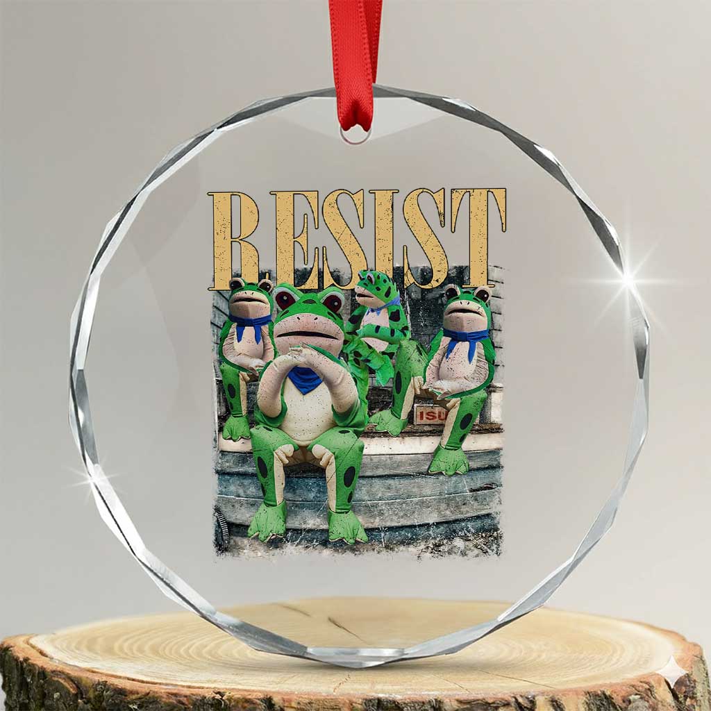Portland Frog Resist Protest Crystal Glass Ornament 80s Frogs Deportation Resistance TS10 Transparent Glass 3'' Circle Print Your Wear