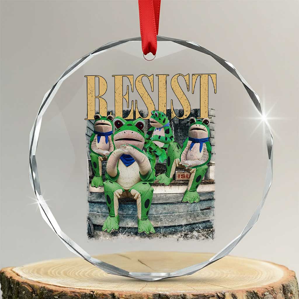 Portland Frog Resist Protest Crystal Glass Ornament 80s Frogs Deportation Resistance - Print Your Wear