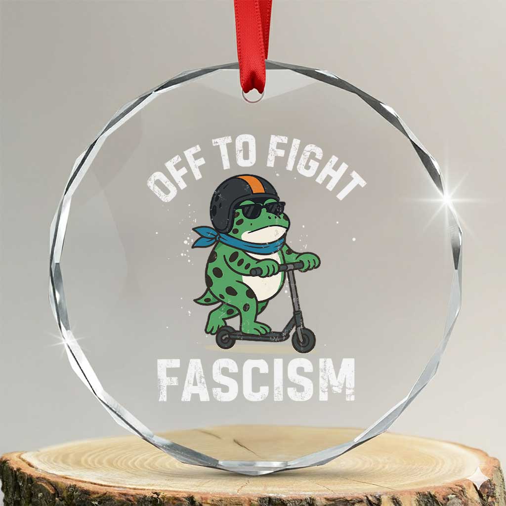Portland Frog Resist Protest Crystal Glass Ornament Off to Fight Fascism Frog Scooter TS10 Transparent Glass 3'' Circle Print Your Wear