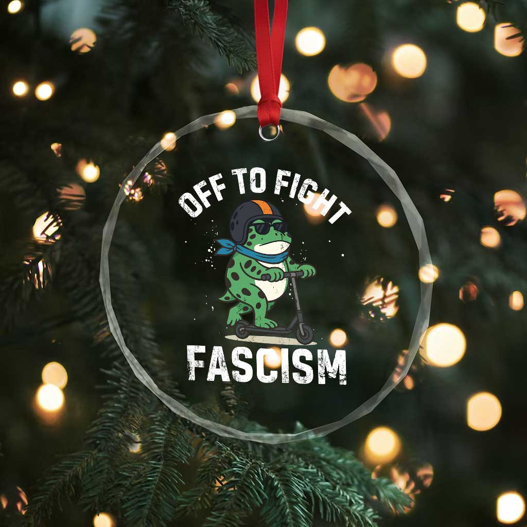 Portland Frog Resist Protest Crystal Glass Ornament Off to Fight Fascism Frog Scooter TS10 Print Your Wear