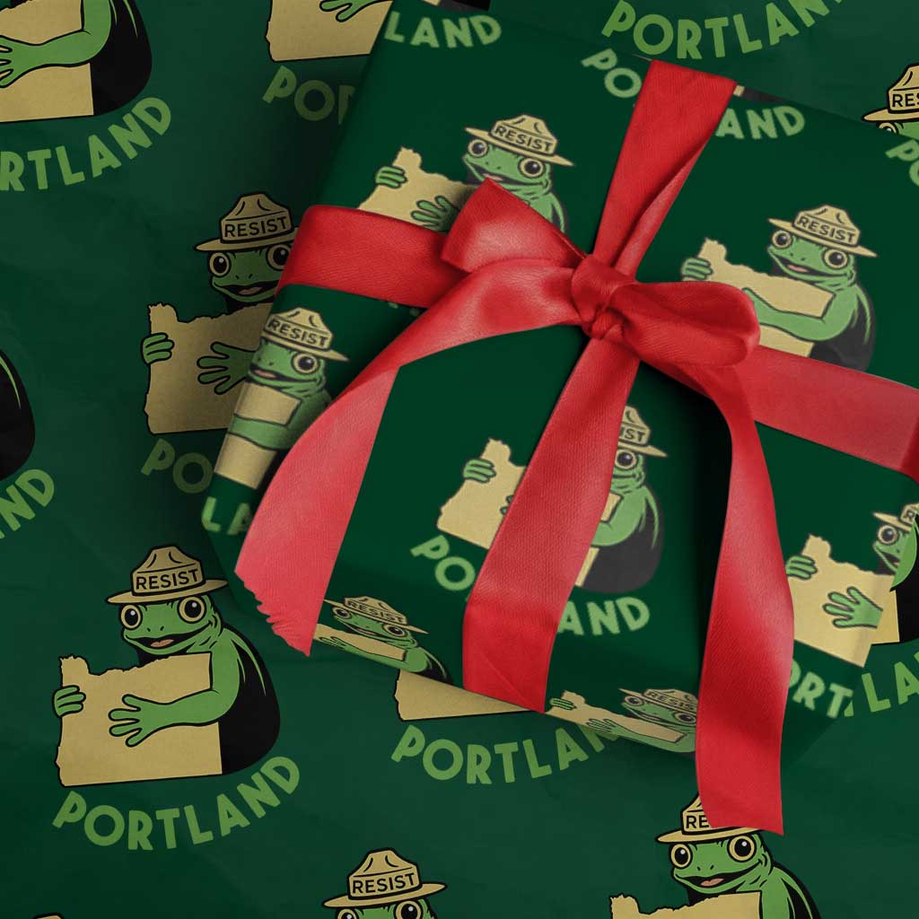 Portland Frog Resist Wrapping Paper Roll Oregon Map Vintage Graphic TS02 Green Print Your Wear