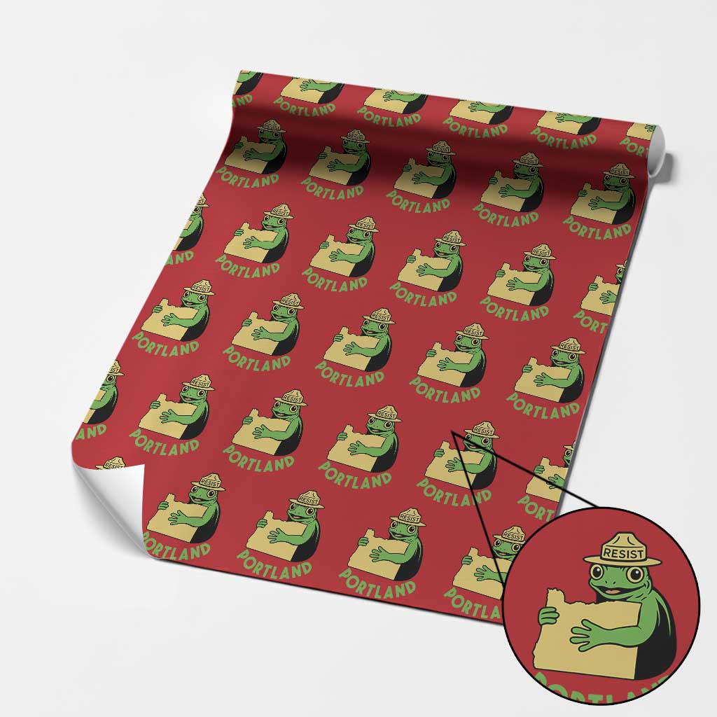 Portland Frog Resist Wrapping Paper Roll Oregon Map Vintage Graphic TS02 Red Print Your Wear