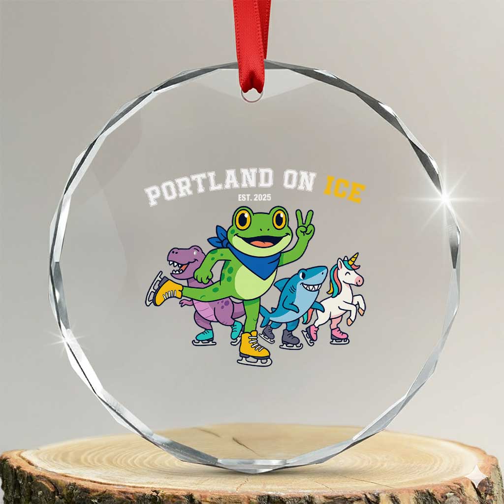 Portland On Ice 2025 Crystal Glass Ornament Resist Frog and Inflatable Animals Protest Sarcastic Politics TS02 Transparent Glass 3'' Circle Print Your Wear