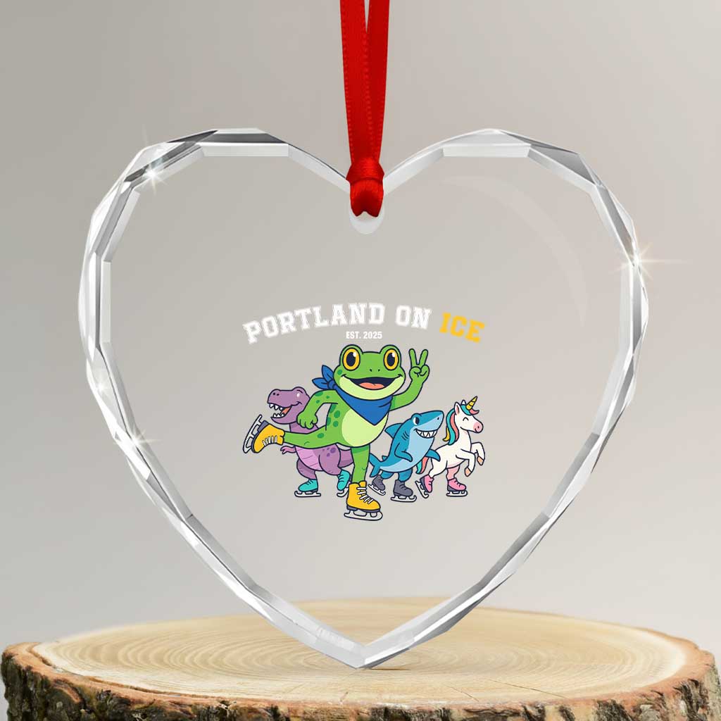 Portland On Ice 2025 Heart Crystal Glass Ornament Resist Frog and Inflatable Animals Protest Sarcastic Politics TS02 Transparent Glass 3'' Heart Print Your Wear