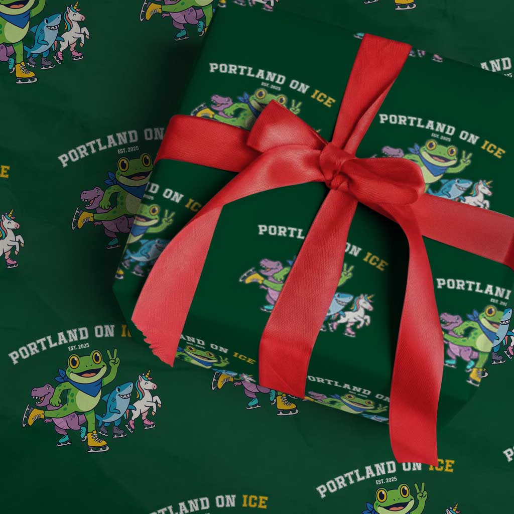 Portland On Ice 2025 Wrapping Paper Roll Resist Frog and Inflatable Animals Protest Sarcastic Politics TS02 Green Print Your Wear