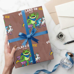 Portland On Ice 2025 Wrapping Paper Roll Resist Frog and Inflatable Animals Protest Sarcastic Politics TS02 Mocha Print Your Wear