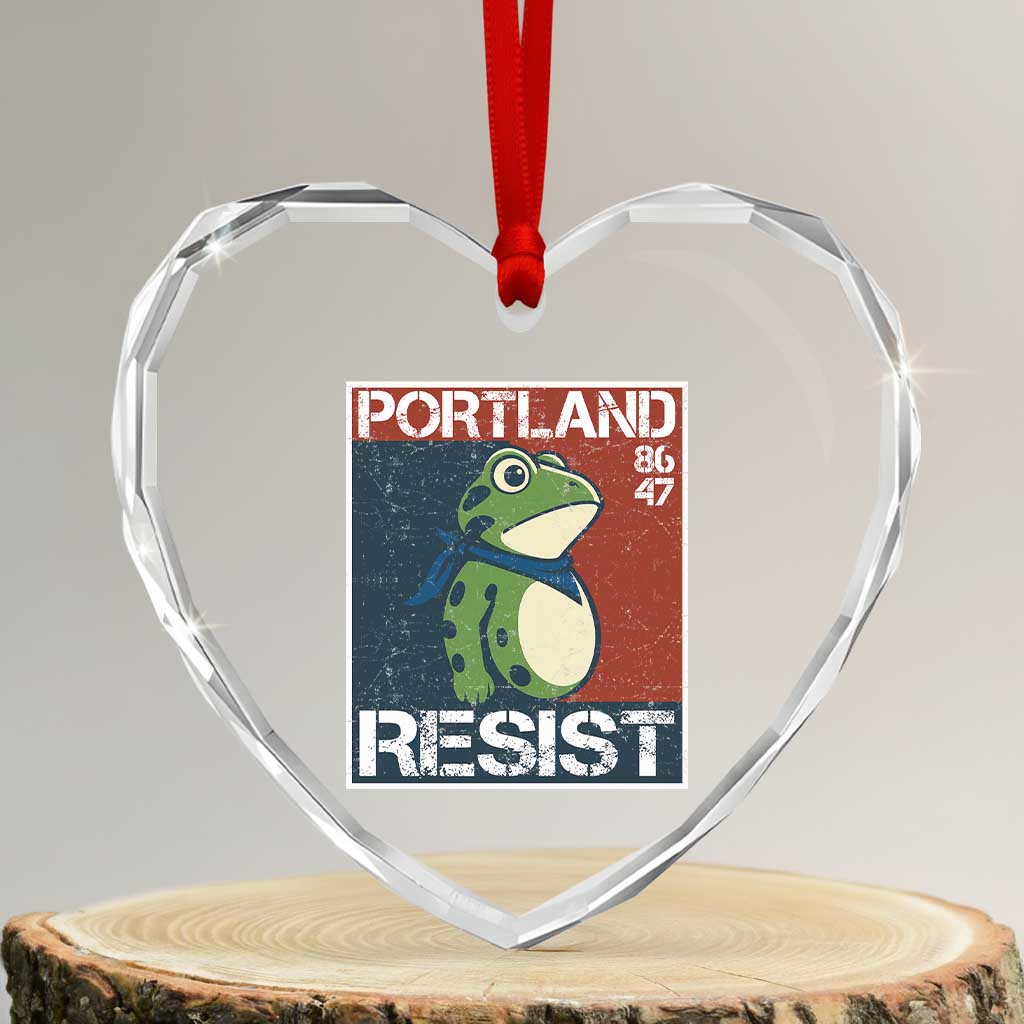 Portland Resist Retro Frog 8647 Heart Crystal Glass Ornament Political Satire Protest Poster Graphic TS02 Transparent Glass 3'' Heart Print Your Wear