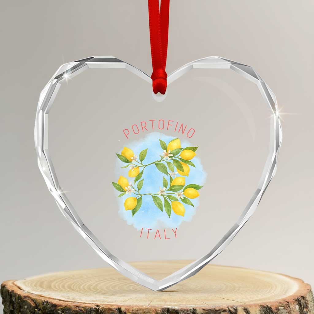 Portofino Italy Lemons Heart Crystal Glass Ornament Vintage Coastal Europe Travel Summer Vibe Aesthetic TS02 Transparent Glass 3'' Heart Print Your Wear
