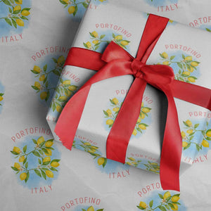 Portofino Italy Lemons Wrapping Paper Roll Vintage Coastal Europe Travel Summer Vibe Aesthetic TS02 White Print Your Wear