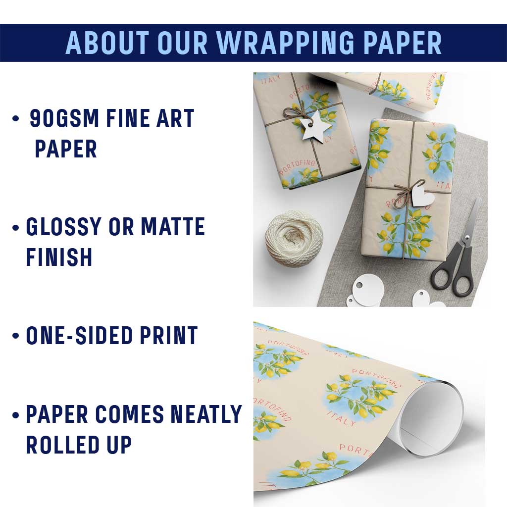 Portofino Italy Lemons Wrapping Paper Roll Vintage Coastal Europe Travel Summer Vibe Aesthetic TS02 Print Your Wear