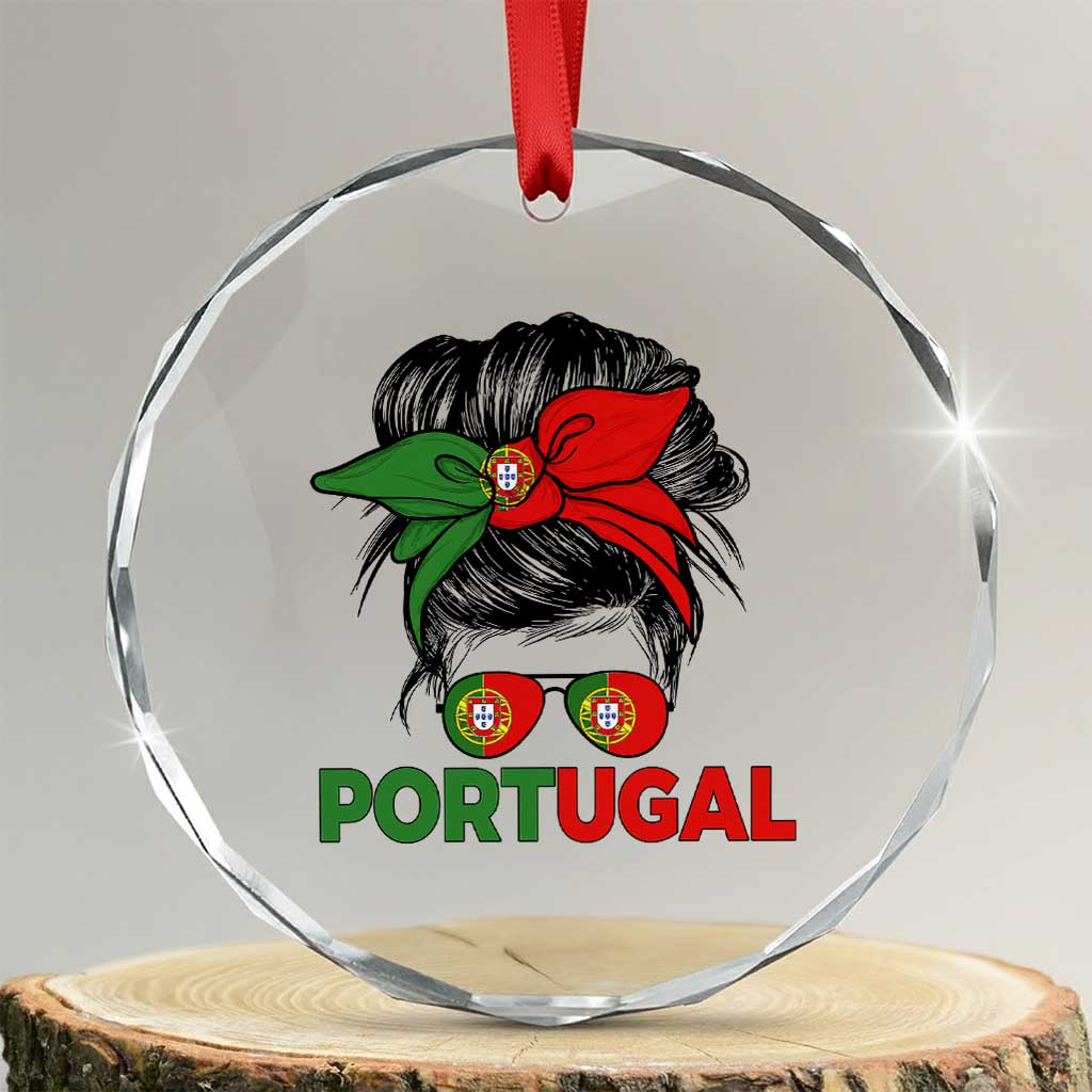 Portugal Messy Bun Girl Pride Portuguese Roots Crystal Glass Ornament TS11 Transparent Glass 3'' Circle Print Your Wear