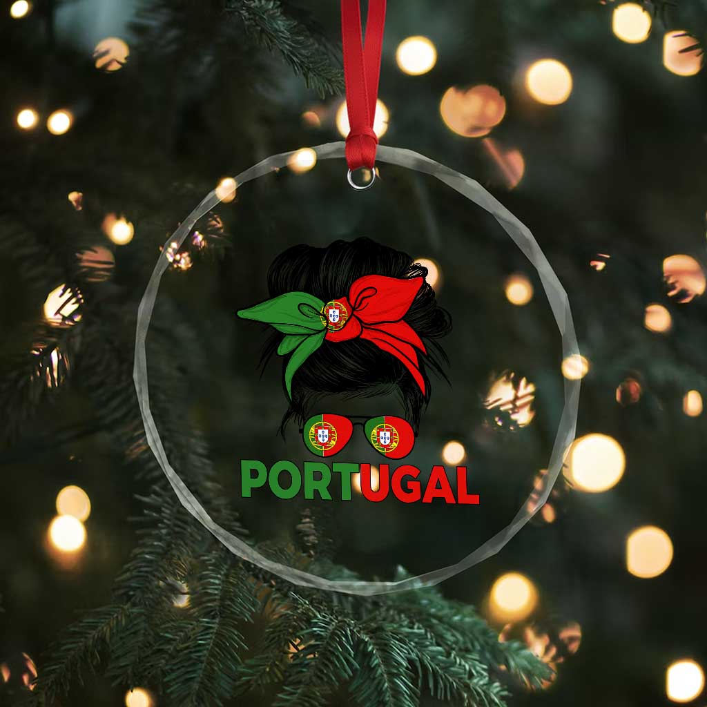 Portugal Messy Bun Girl Pride Portuguese Roots Crystal Glass Ornament