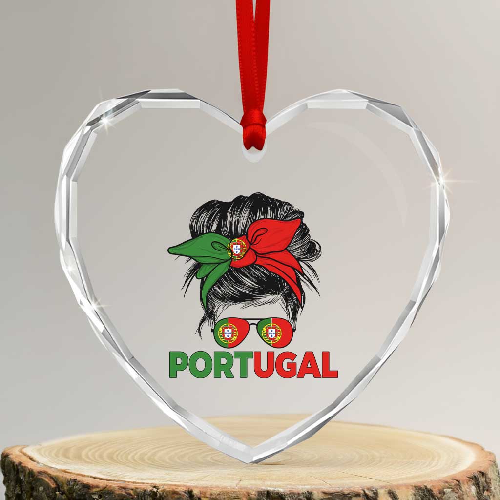 Portugal Messy Bun Girl Pride Portuguese Roots Heart Crystal Glass Ornament TS11 Transparent Glass 3'' Heart Print Your Wear