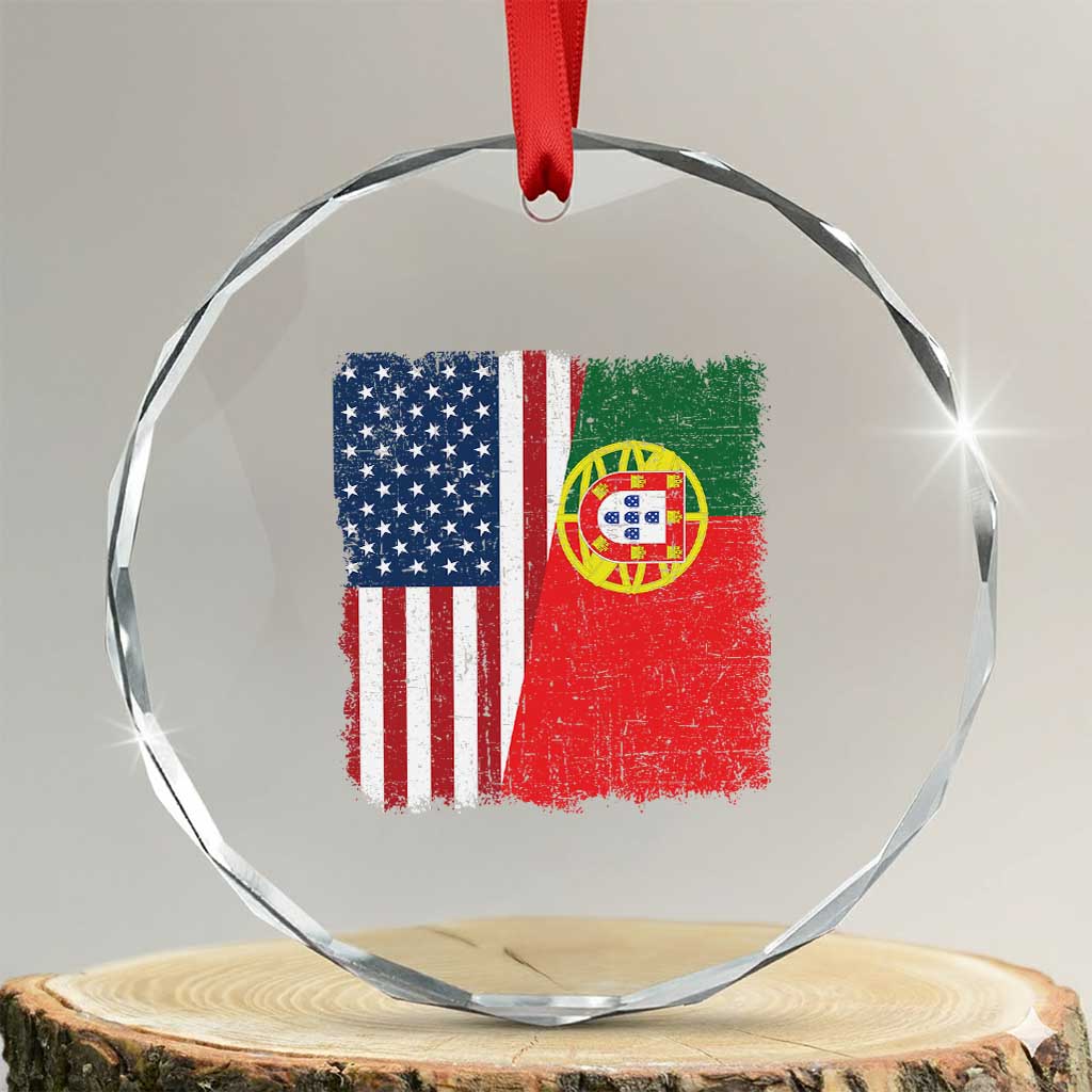 Portuguese American Flag Crystal Glass Ornament Retro Vintage USA Portugal Roots Heritage Pride TS10 Transparent Glass 3'' Circle Print Your Wear