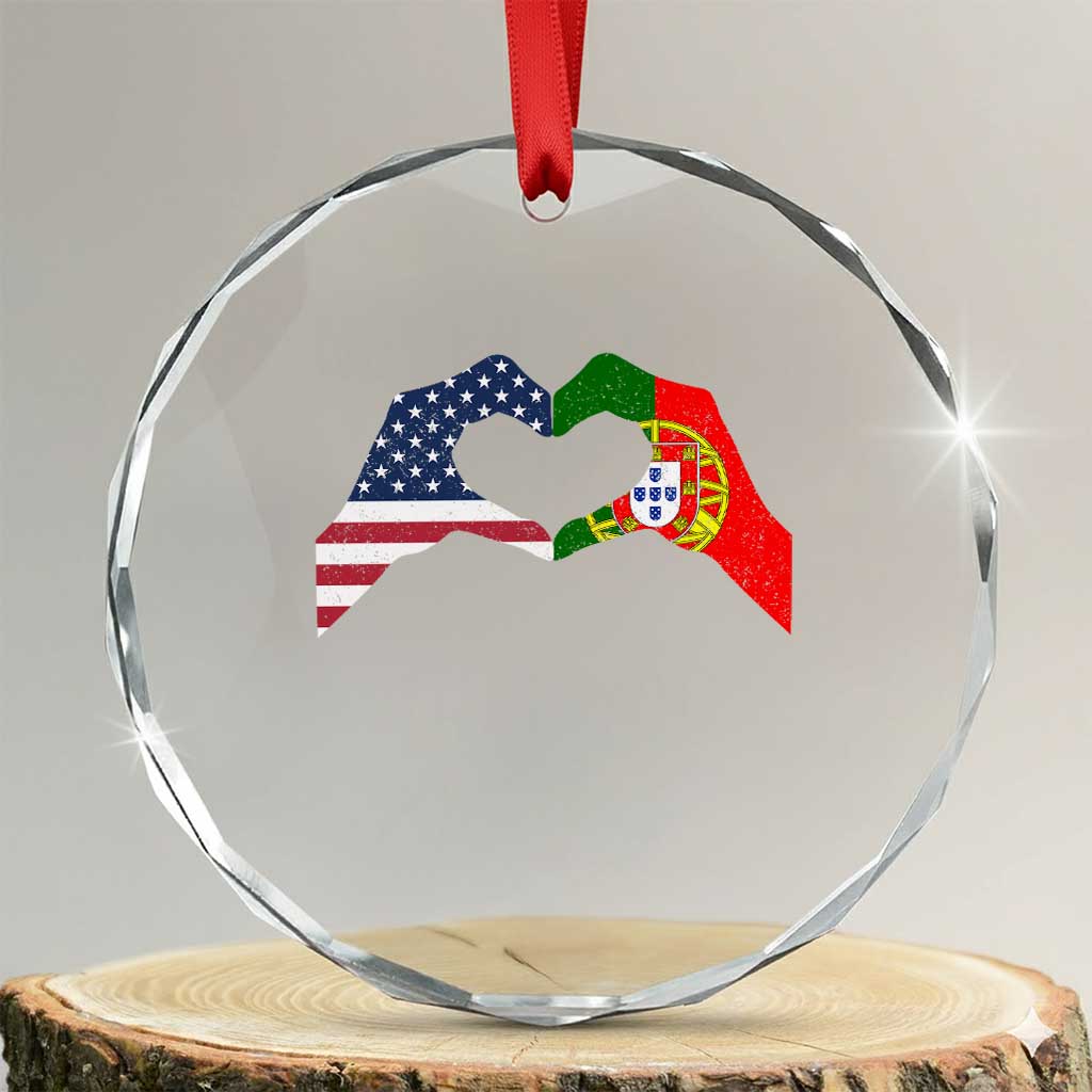 Portuguese American Flag Crystal Glass Ornament Vintage Portugal USA Flag Heart TS10 Transparent Glass 3'' Circle Print Your Wear
