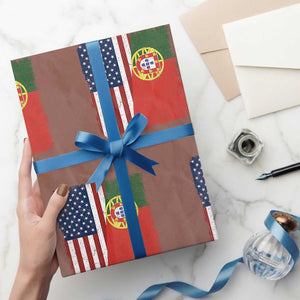 Portuguese American Flag Wrapping Paper Roll Retro Vintage USA Portugal Roots Heritage Pride TS10 Mocha Print Your Wear