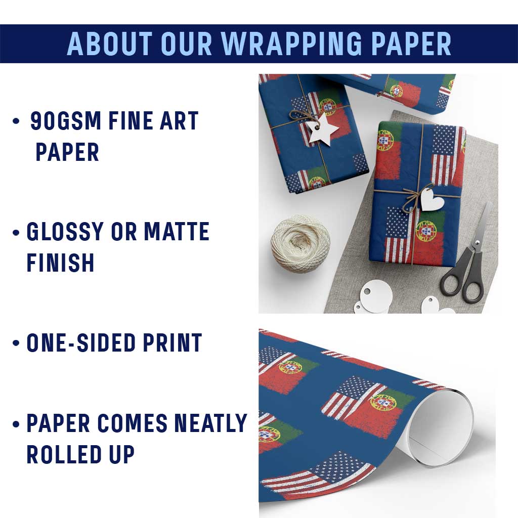 Portuguese American Flag Wrapping Paper Roll Retro Vintage USA Portugal Roots Heritage Pride TS10 Print Your Wear