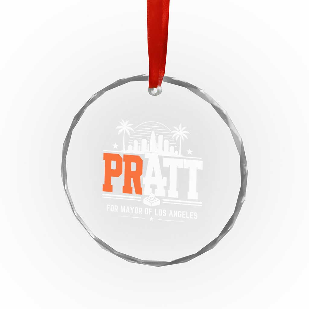 Pratt for Mayor of Los Angeles Retro Skyline Graphic Crystal Glass Ornament Support Local Leadership LA City California Pride TS02 Print Your Wear