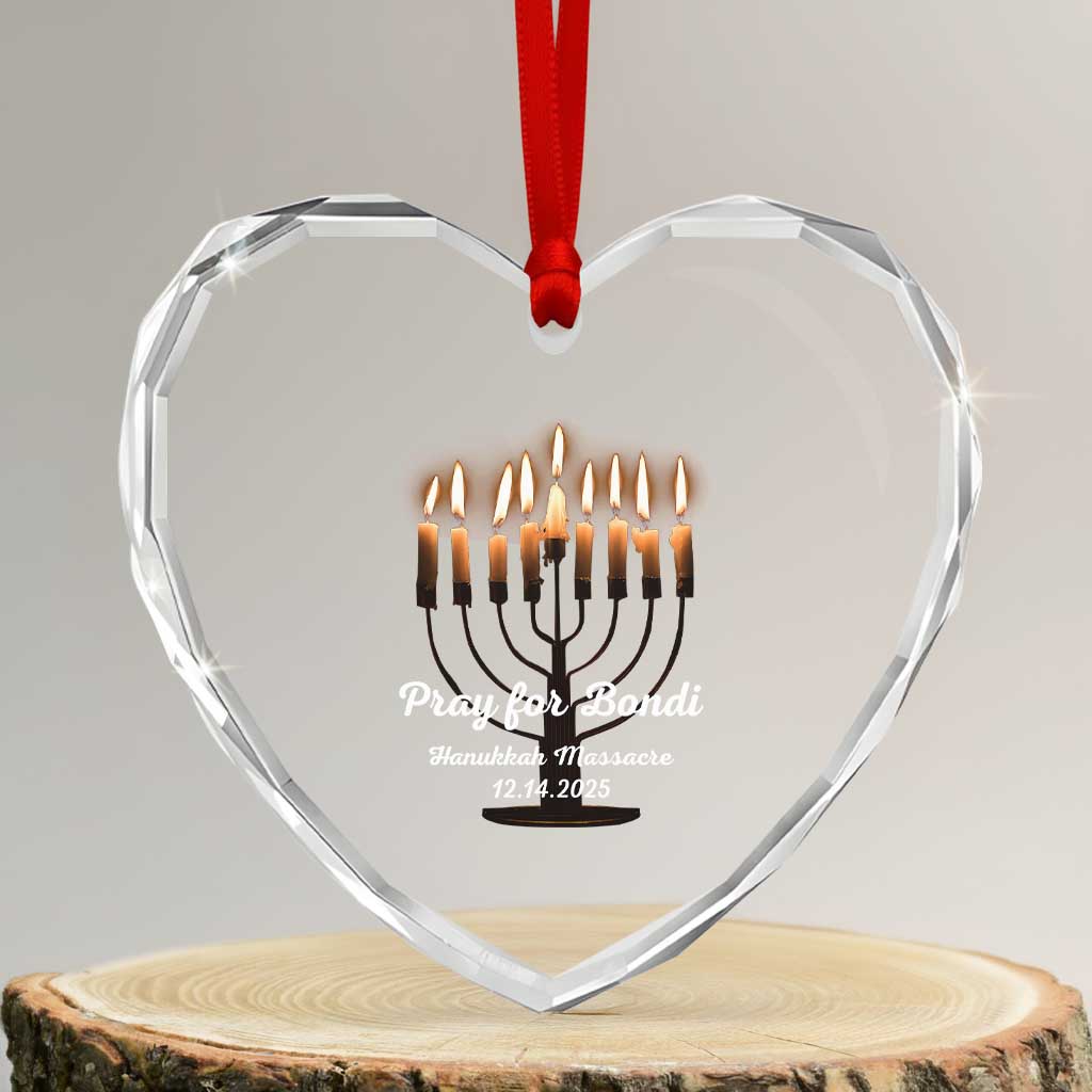 Pray for Bondi Australia Hanukkah Dec 14 2025 Heart Crystal Glass Ornament Menorah Lights Jewish Faith Memorial TS02 Transparent Glass 3'' Heart Print Your Wear