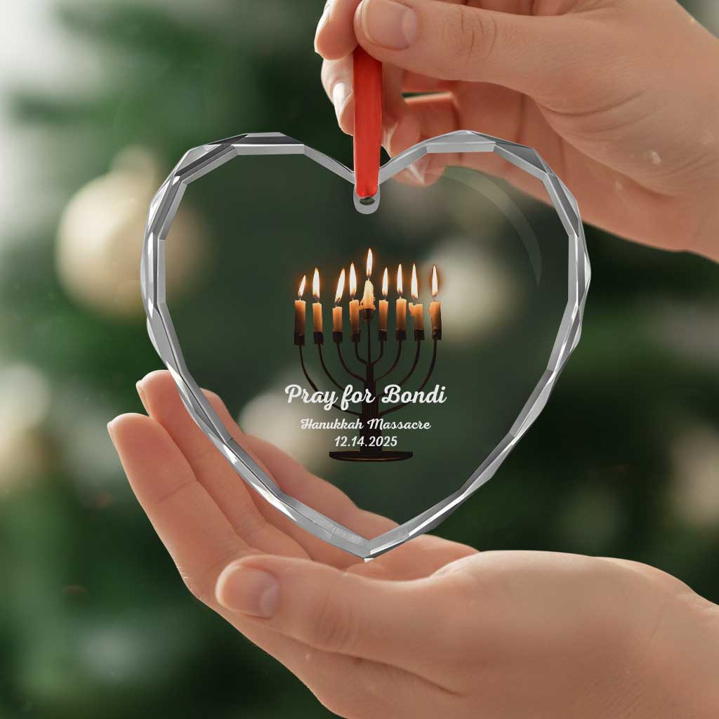 Pray for Bondi Australia Hanukkah Dec 14 2025 Heart Crystal Glass Ornament Menorah Lights Jewish Faith Memorial TS02 Print Your Wear