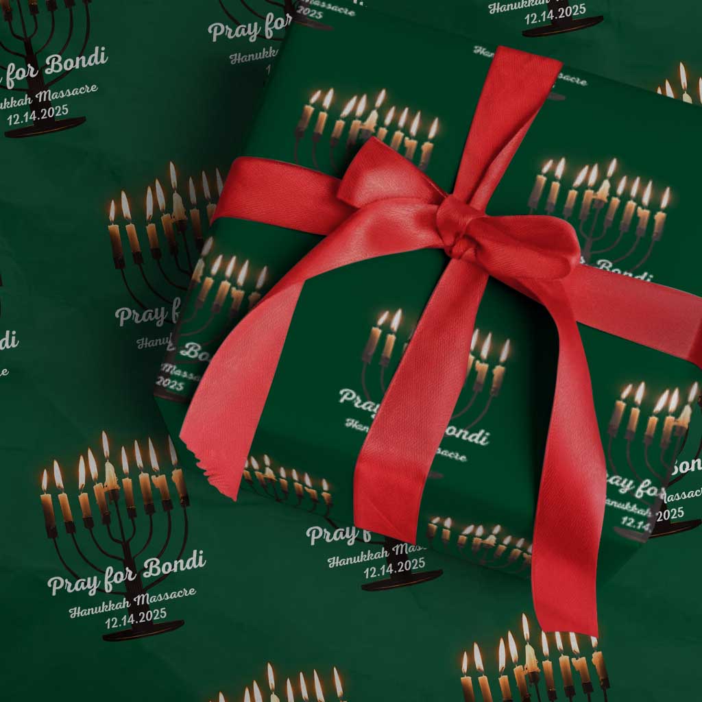 Pray for Bondi Australia Hanukkah Dec 14 2025 Wrapping Paper Roll Menorah Lights Jewish Faith Memorial TS02 Green Print Your Wear