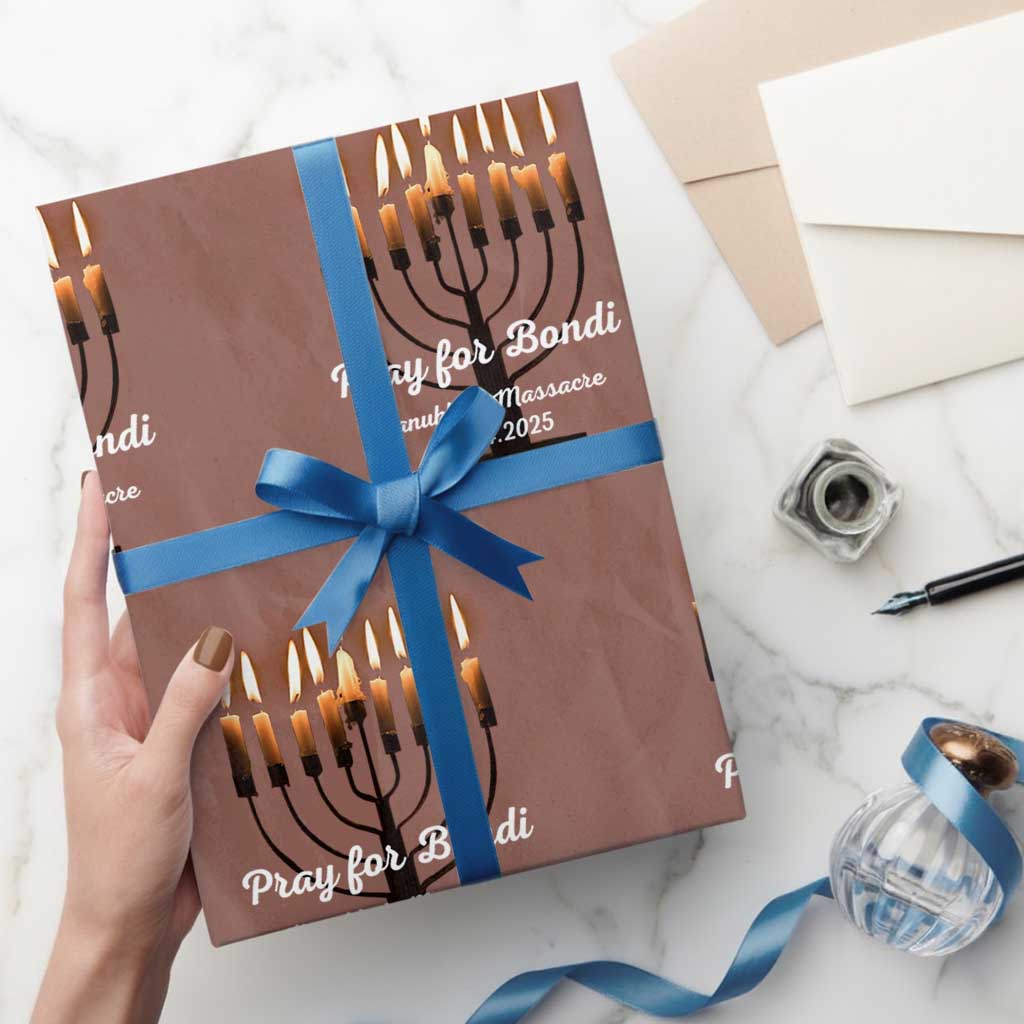 Pray for Bondi Australia Hanukkah Dec 14 2025 Wrapping Paper Roll Menorah Lights Jewish Faith Memorial TS02 Mocha Print Your Wear