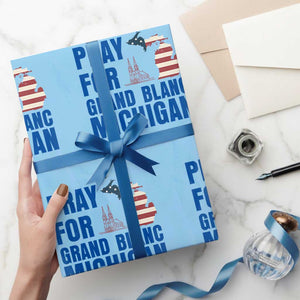 Pray for Grand Blanc Michigan Wrapping Paper Roll American Flag Christian Support TS02 Light Blue Print Your Wear