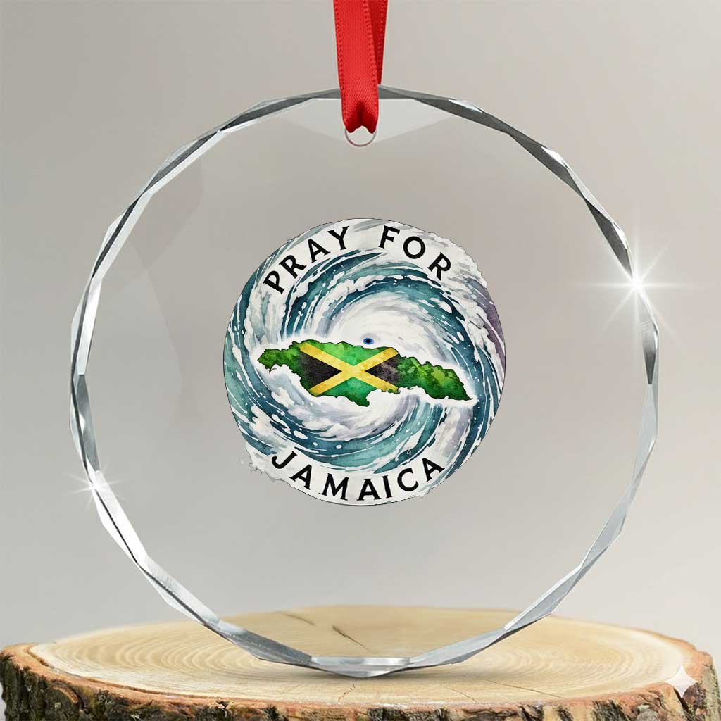 Pray For Jamaica Hurricane Support Crystal Glass Ornament Strong Island Map and Storm Graphic TS02 Transparent Glass 3'' Circle Print Your Wear