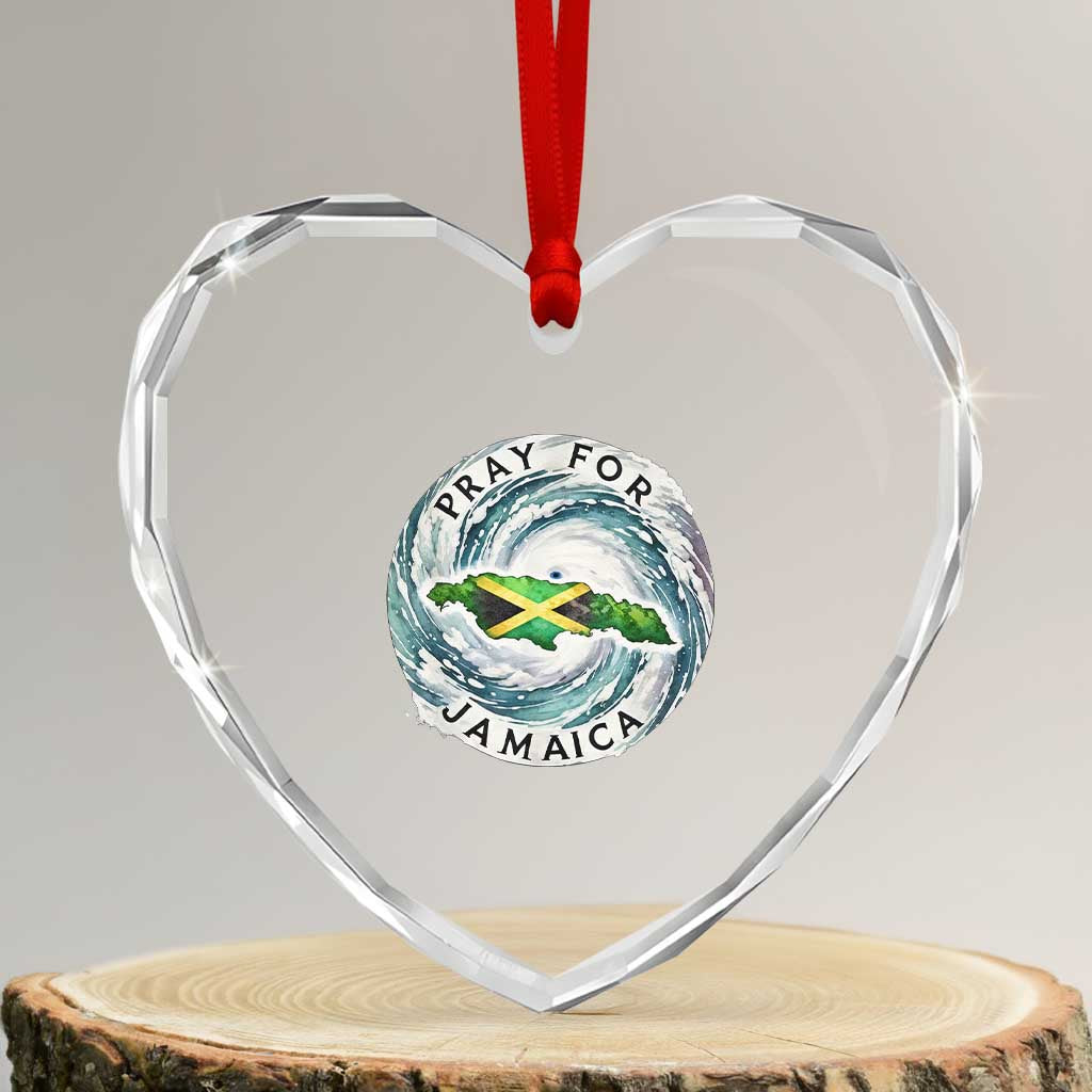 Pray For Jamaica Hurricane Support Heart Crystal Glass Ornament Strong Island Map and Storm Graphic TS02 Transparent Glass 3'' Heart Print Your Wear