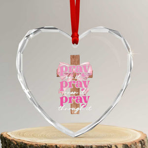 Pray On It Pray Over It Pray Through It Heart Crystal Glass Ornament Christian Religious God Valentine's Day Coquette Cross TS11 Transparent Glass 3'' Heart Print Your Wear